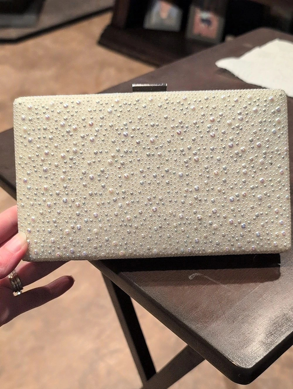 Beaded Clutch in White Like New